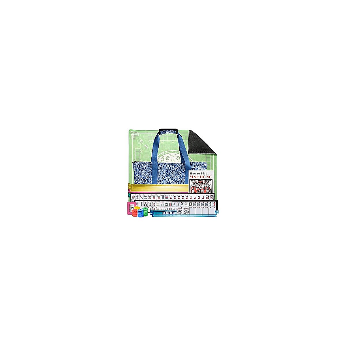 30mm Pure White American Mahjong Set with Tote Bag & 4-Color Pushers