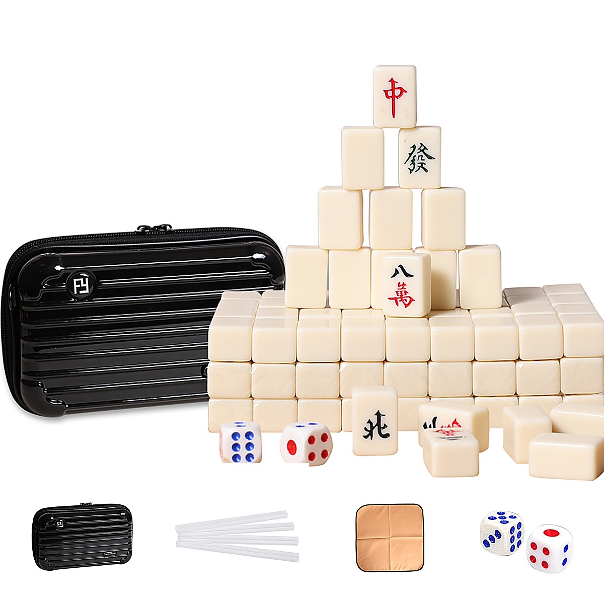 20mm Ivory Chinese Mahjong Travel Set with Black Case & Ruler