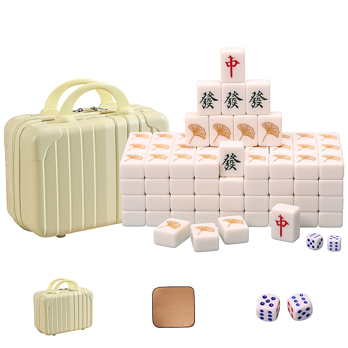 42mm White Jade Chinese Mahjong Set with Travel Case & Mat