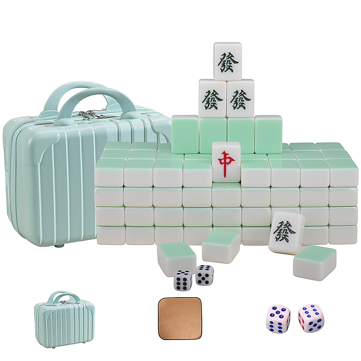 42mm Gradient Pink Chinese Mahjong Set with Travel Case