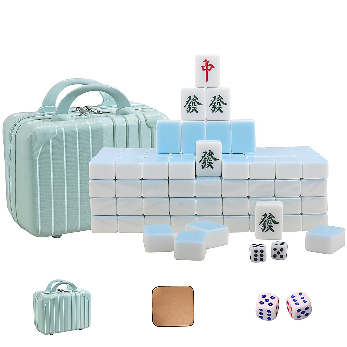 42mm Gradient Blue Chinese Mahjong Set with Travel Case