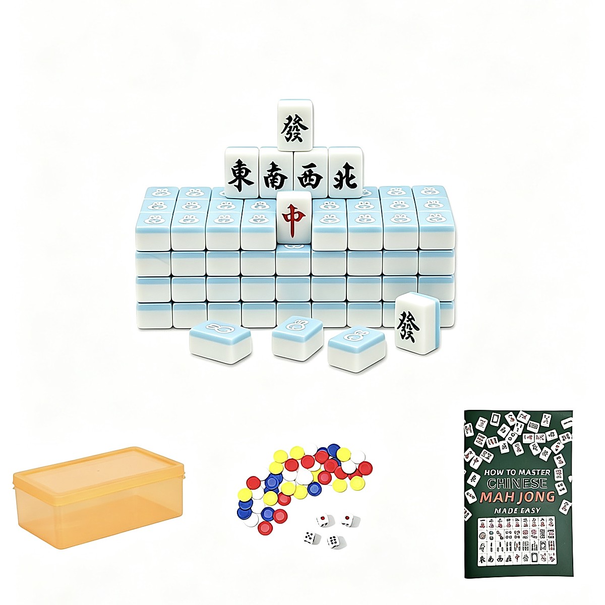 36mm Aqua Blue Yoyo Rabbit Chinese Mahjong Set with Clear Case