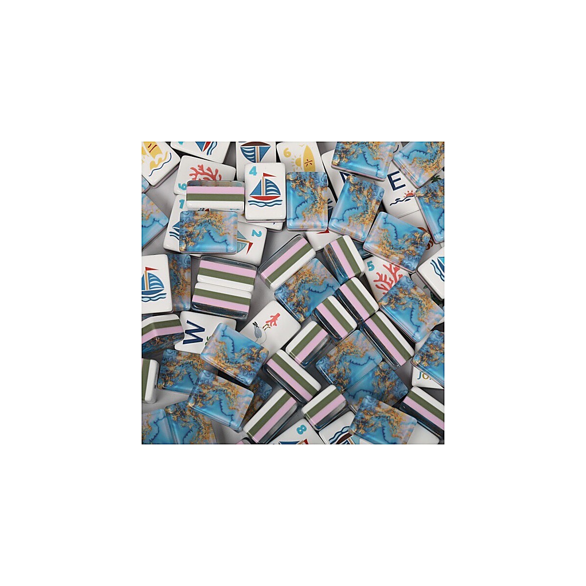 Acrylic Blue Ocean Mahjong Set with 3 Dice