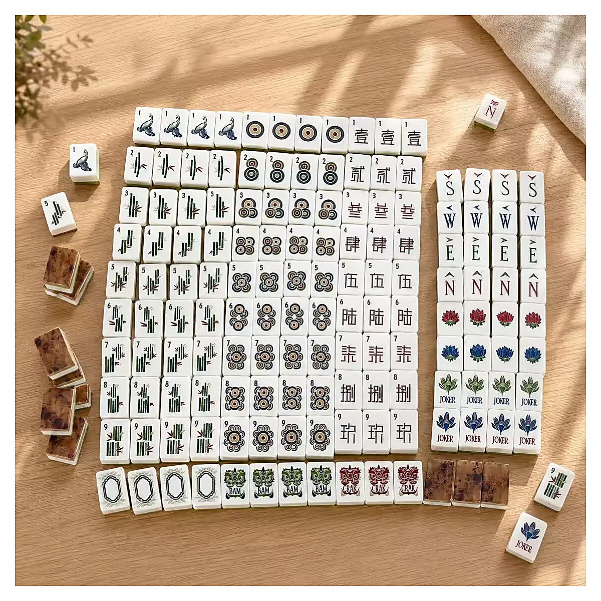 Acrylic Wood Grain Mahjong Set with 3 Dice