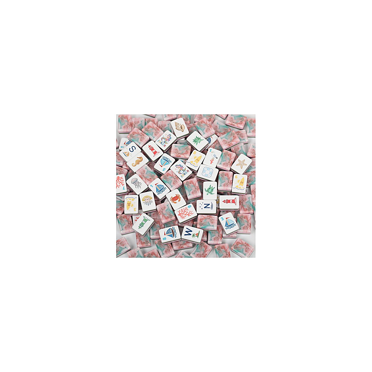 Pink Beach Acrylic Mahjong Set — 32mm Tiles with 3 Dice