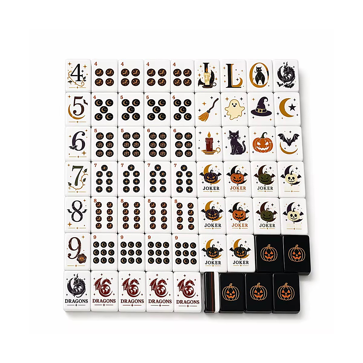 Acrylic Halloween Cat Mahjong Set — 32mm Tiles with 3 Dice