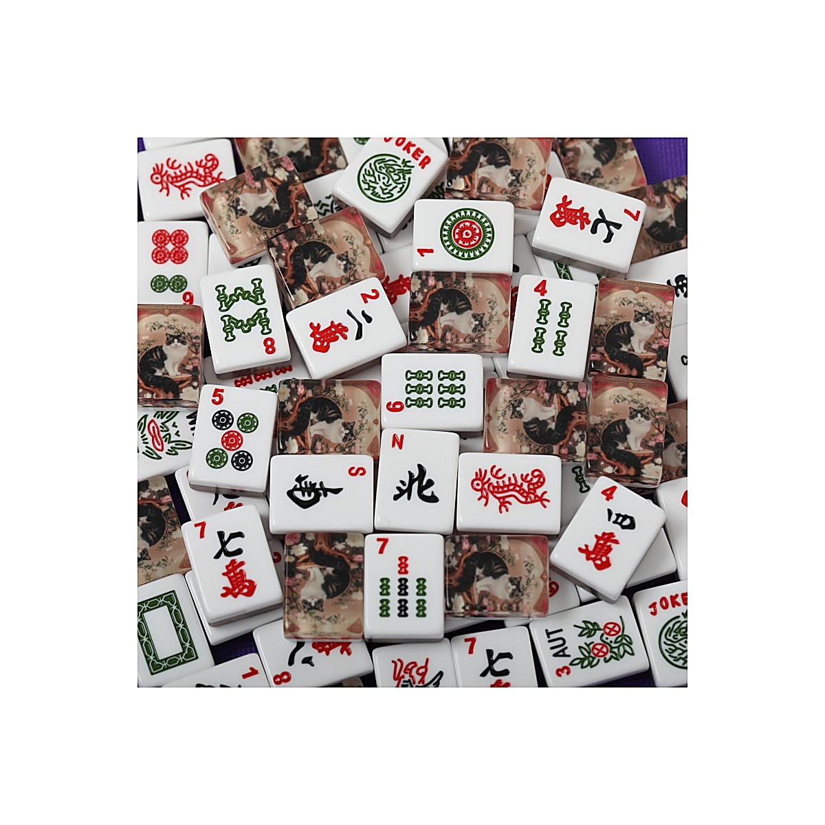 Acrylic Double-Layer Cat Mahjong Set — 30mm Tiles with 3 Dice