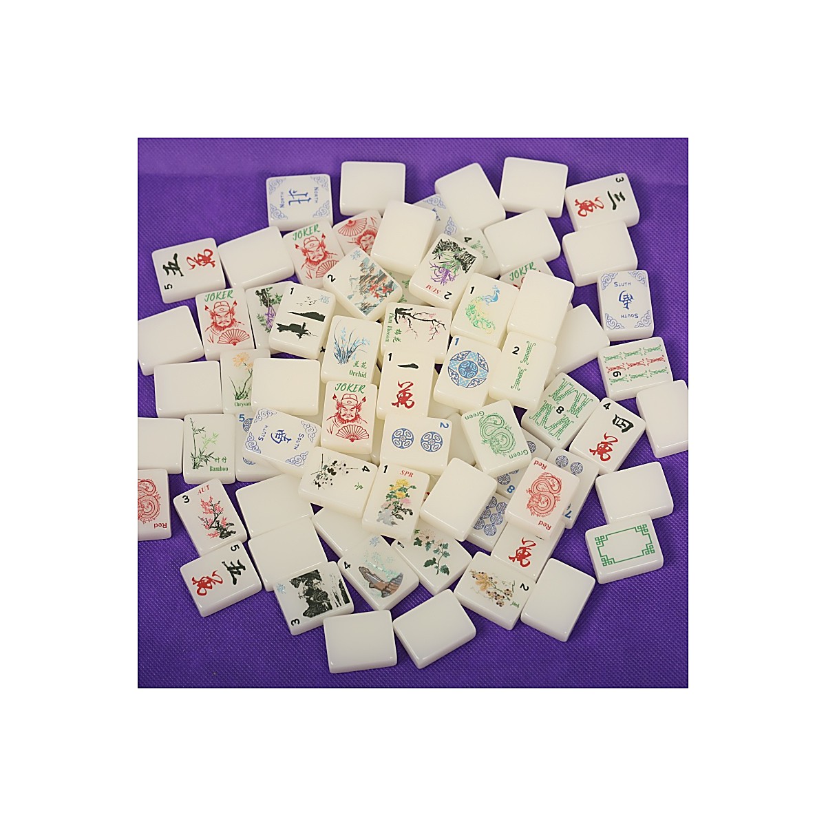 White Acrylic Zhong Kui Mahjong Set — 30mm Tiles with 3 Dice